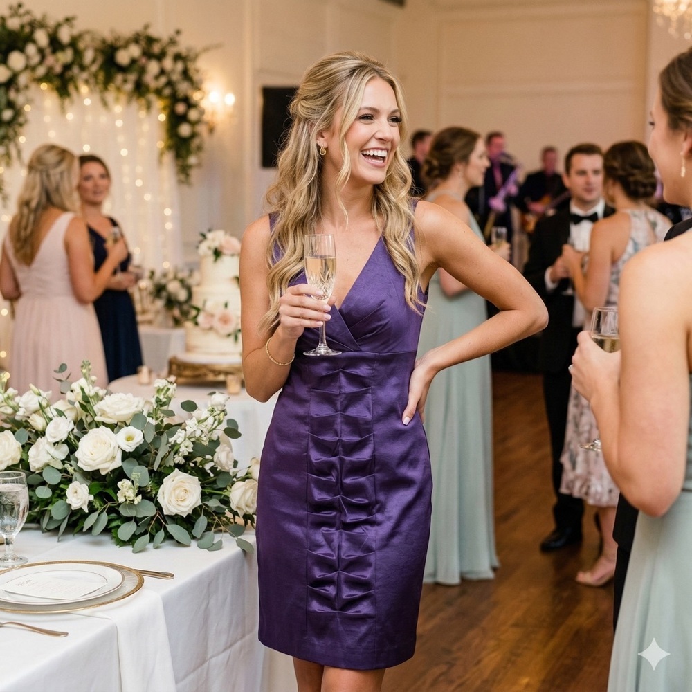 Calvin Klein Purple Bodycon Sleeveless V-Neck Special Occasion Midi Dress Size 8